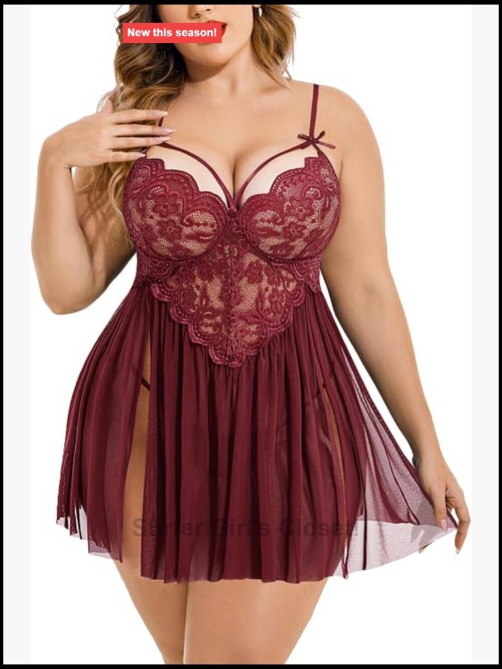 Plus Size Lace Babydoll Chemise with Adjustable Straps